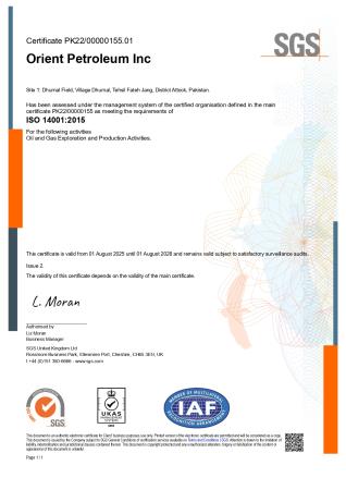 OPI-ISO 14001:2015 Certificate