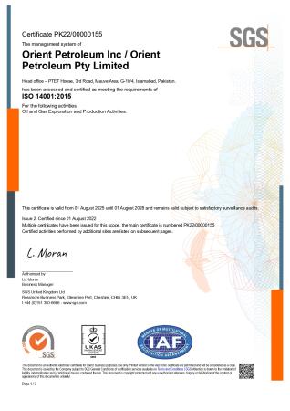 ISO 14001:2015 Certificate (page1)