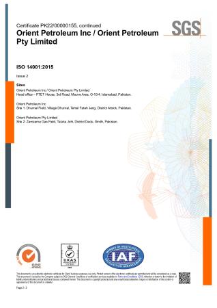 ISO 14001:2015 Certificate (page2)
