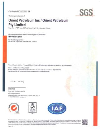 ISO 45001:2018 Certificate (page1) 